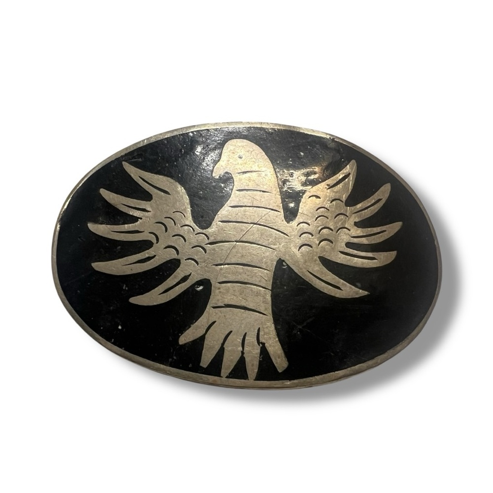 Vintage Mexican Thunderbird belt buckle in black and gold Unisex Small